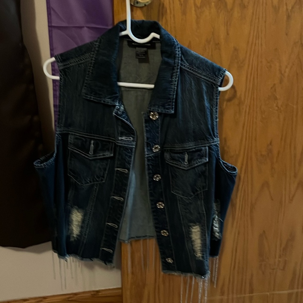Ashley Stewart Dark Blue Cutoff Vest (with mini chains)